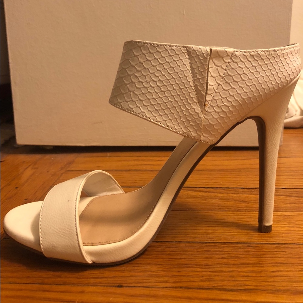White Faux Snake Backless Heel